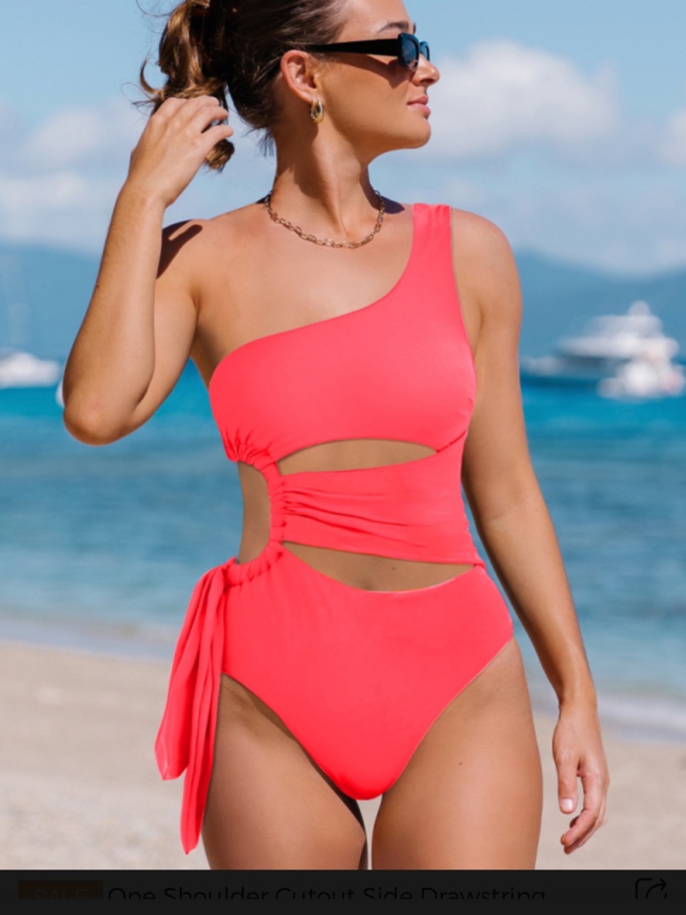 One-Shoulder Cutout One-Piece Swimsuit in Coral